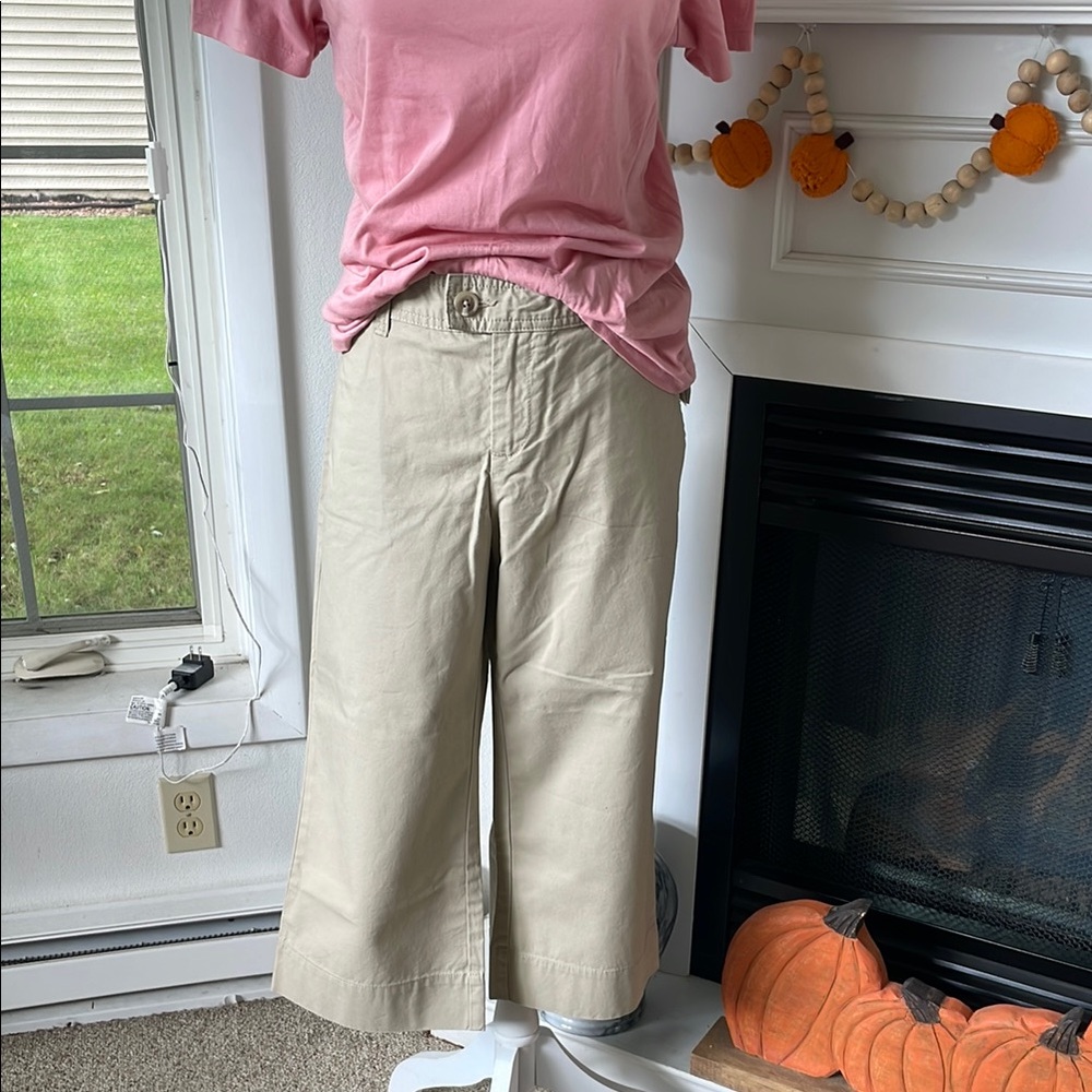 Wide-Leg Crop Chino Pants in Light Khaki